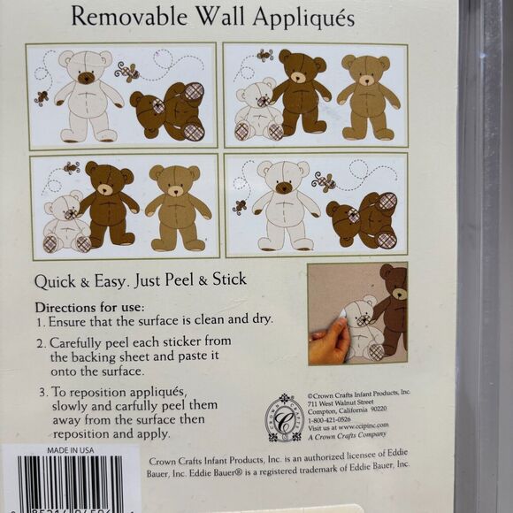 Eddie Bauer Peel and Stick Removable Wall Appliques Brown Teddy Bears Nursery - Picture 4 of 4